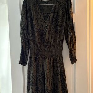 Rails Black and Green Animal Print Long Sleeve Dress